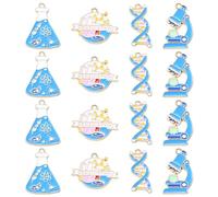 Stiesy 20Pcs 4 Styles Chemistry Theme Enamel Charms Gold Plated Science Microscope Charm Pendant DNA Chemical Molecules Test Tube Cup Charms for Jewellry Making Bracelet Necklace Crafts Earring DIY