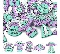 Stiesy 20Pcs 5 Styles Acrylic Cat Charms UFO Alien Cat Pendant Charm Kawaii Kitten Astronaut Dangle Charms for Bracelet Crafts Jewellery Making