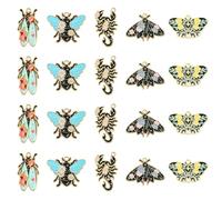 Stiesy 20Pcs 5 Styles Enamel Black Insect Animal Charms Pendants with Flower Butterfly Bees Beetle Scorpion Cicada Charms for DIY Crafts Gift Jewelry Making