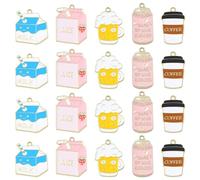 Stiesy 20Pcs 5 Styles Enamel Drink Theme Charms Beverage Charms Milk Box Beer Coffee Canned Drink Dangle Charms for Jewellry Making DIY Crafts Gift