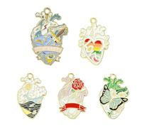Stiesy 20Pcs 5 Styles Enamel Heart Charms White Heart Shape Pendant Charm Heart with Flower Butterfly Rainbow Dangle Charms for Jewellery Making Bracelets Necklace Crafting