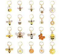 Stiesy 20Pcs Bee Honeycomb Daisy Stitch Markers, 20 Styles Alloy Crochet Stitch Marker Charms Removable Lobster Clasp Locking Stitch Marker for Knitting Weaving Sewing Quilting Handmade Jewellry