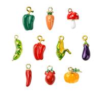 Stiesy 20Pcs Enamel Vegetable Charms 3D Mushroom Hot Pepper Tomato Charm Bulk Pumpkin Eggplant Food Pendants for Jewellery Making Crafting Bracelet Necklace Making DIY