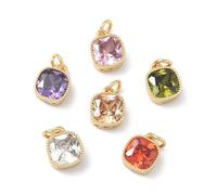 Stiesy 20Pcs Square Shaped Charms, Small Cubic Crystal Charm, Brass Micro Pave Cubic Zirconia Pendants for Jewelry Making Necklace Earrings Bracelets DIY Craft