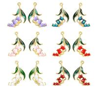 Stiesy 24Pcs 12 Colour Enamel Flower Charms Flower with Leaf Pendant Charm Lily of the Valley Plant Bracelet Charms for Jewellery Making Crafting DIY Necklace Earring Presents