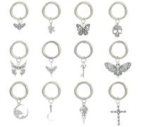 Stiesy 24Pcs 12 Styles Skull Theme Boot Shoe Charms with Spring Gate Rings Punk Shoelace Antique Silver Cross Butterfly Charms Skeleton Shoes Buckles Hanging Ornament Decor for Shoe Bag Keychain Purse