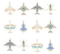 Stiesy 24Pcs Alloy Enamel Plane Charms, 6 Styles Golden Plated Aviation Pendants, Airplanes Helicopter Transport Vehicle Charms for DIY Jewelry, Travel Theme Crafts, Keychain, Bag Decorations