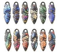 Stiesy 24Pcs Enamel Leaf Charms Pendant for Jewellery Making Coloful Printed Feather Charm Bulk Plant Charms Bulk for Jewelry Making Crafts Bracelets Necklaces DIY (12 Colors