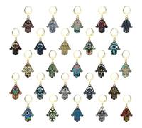 Stiesy 25 Pcs Hamsa Hand Stitch Markers Enamel Hand with Evil Eye Charms with Knitting Adjustable Crochet Ring Crochet Marker Hooks for Knitting Jewelry Making Weaving Sewing Quilting DIY Crafts