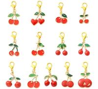 Stiesy 26Pcs 13 Style Enamel Cherry Charms, Red Fruit Cherries Stitch Marker with Clasps for DIY Jewelry Crafts Purse Bags Keychains Decorations