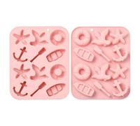 Stiesy 2Pcs 12 Cavity Navigate Theme Silicone Moulds Reusable Lifebelt Ring Anchor Boat Starfish Shape Fondant Cake Mould Chocolate Baking Molds for DIY Soap Pudding Candy Ice Creative Party Decor