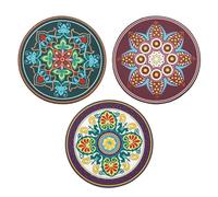 Stiesy 3 Pcs 3 Styles Creative Boho Coaster for Drinks Ethnic Style Flat Round Silicone Coasters Cup Coasters Drink Cup Mat for Drinks Prevent Furniture and Tabletop Decor