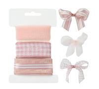 Stiesy 3 Styles Ribbon 25mm, 9 Yards Chiffon Ribbons for Gift Wrapping Hanging Bowknot Crafting, Light Pink Organza Plaid Ribbon Trims for Balloons Hairs Bouquets Cake Bows DIY Sewing Wedding Decor