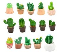 Stiesy 30 Pcs 15 Styles Miniature Plants Cactus Slime Charms Mini Resin Potted Plants Flatback Beads No Hole Tiny Greenery Ornament for DIY Jewellry Making House Decorations
