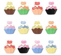Stiesy 30 Pcs 6 Colors Cup Cake Resin Slime Charm Beads Sweet Food with Heart Cream Flat Back Beads No Hole Beads for DIY Craft Hair Clip Jewellry Making