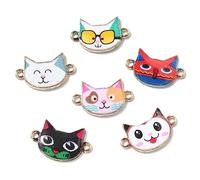 Stiesy 30 pcs 6 Styles Cat Connector Charms Enamel Kitten Head Links Charms Cute Cat Head Dangle Charms for DIY Crafts Bracelet Jewelry Making