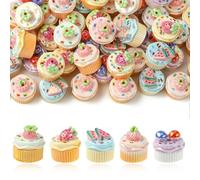 Stiesy 30 Pcs Imitation Food Resin Beads 3D Fruit Cupcake Mini Dessert Spacer Loose Beads Dollhouse Miniatures Decor for Kawaii Jewelry DIY Crafts Gift Decor