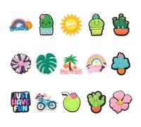 Stiesy 30 Pcs Summer Holidy Theme PVC Plastic Beads Assorted Flower Cactus Sun Coconut Milk Hawaii Beach Shapes Spacer Loose Beads Bulk for DIY Necklace Pendants Craft Supplies