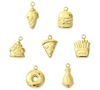 Stiesy 304 Stainless Steel Imitation Food Charms Pendants 14Pcs, Real 18K Gold Plated Cute Miniature Desert Jewelry Findings for DIY Bracelet Charm Necklace