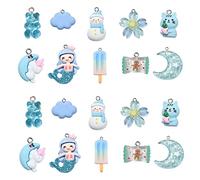 Stiesy 30Pcs 10 Styles Blue Charms Resin Flatback Charms Mermaid Bear Snowman Moon Cat Candy Charms for DIY Jewelry Making Crafts Decor