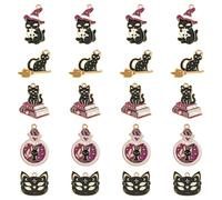 Stiesy 30Pcs 5 Styles Cat Charms for Jewellery Making Black Cat with Skull Charm Pendant Magic Kitten with Witch Hat Bracelet Charms for Crafting DIY Necklace Earring Presents