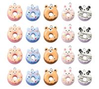 Stiesy 30Pcs 5 Styles Cute Animal Donut Charms Resin Cat Rabbit Charm Pendant Pig Bear Panda Bracelet Charms for Jewellery Making Crafting DIY Necklace Earring Presents