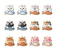 Stiesy 30Pcs 6 Colours Enamel Cat Charms for Jewellery Making Cute Cat with Fish Charm Pendant Kawaii Kitten Animal Bracelet Charms for Crafting DIY Necklace Earring Presents