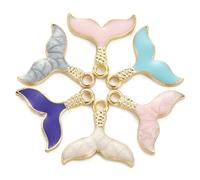 Stiesy 30Pcs 6 Colours Fishtail Enamel Charms Pendants Animal Fish Tail Charms Mermaid Tail Dangle Charms for DIY Crafts Bracelet Jewellery Making
