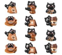 Stiesy 30Pcs 6 Styles Coffe Theme Resin Slime Charms Black Cat Kitten Drink Animal No Hole Flat Back Cabochons for DIY Phone Case Scrapbooking Embellishments Crafts