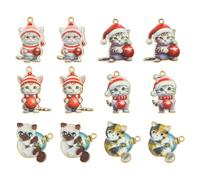 Stiesy 30Pcs 6 Styles Enamel Cat Charms for Jewellery Making Kawaii Cat with Ball Charm Pendant Cute Christmas Hat Kitten Animal Bracelet Charms for Crafting DIY Necklace Earring Presents
