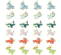 Stiesy 30Pcs 6 Styles Enamel Dinosaur Charms for Jewelry Making Cute Animal Enamel Pendant Dragon Tortoise Shark Charms for Bracelet Earring Necklace Making DIY Accessories