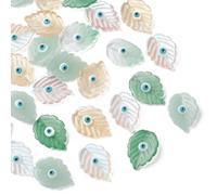 Stiesy 30Pcs Mixed Colour Glass Leaf Charms with Evil Eyes Green Leaf Glass Beads Plant Pendant Charm Bulk for Jewellery Making DIY Bracelet Earring