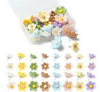 Stiesy 30Pcs Spring Theme Flower Push Pins, Mixed Color Small Floral Drawing Pins Resin Thumbtacks for Decorative Craft & Bulletin Board Use Office Photo Poster Wall