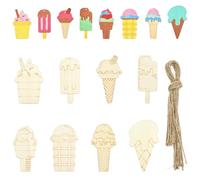 Stiesy 32Pcs Unfinished Ice Cream Wood Crafts to Paints, Summer Ice Cream Pendants, Hanging Wooden Ornament for Birthday Home Summer Party Wedding Decoration, 8 Styles