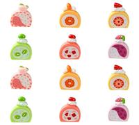 Stiesy 36 Pcs 6 Styles Cute Cake Shape Resin Slime Charms 3D Imitation Sweet Food Rolling Cake Sculpture Display Decorations DIY Jewelry Making House Decorations