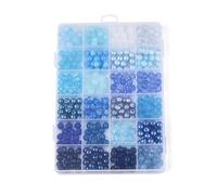 Stiesy 360Pcs 24 Color 7.5mm Blue Round Glass Beads Kit, Electroplate & Frosted & Imitation Jade Crystal Loose Beads for Bracelet Jewelry Making DIY Crafts