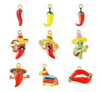 Stiesy 36Pcs 9 Styles Hot Pepper Charms Twisted Chili Red Lip Enamel Charms Bulk Horn of Plenty Cactus Jewelry Pendants Dangle for Jewellery Bracelets Making Crafts Necklaces Presents DIY