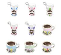Stiesy 3D Coffee Cup Charms 9Pcs, 9 Style Cafe Theme Antique Silver Alloy Enamel Pendants for DIY Jewelry Making, Barista Coffee Lover Present