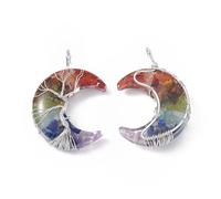 Stiesy 3Pcs Gemstone Moon Charms Pendants Natural 7 Chakra Stone Moon Copper Wire Wrapped Big Charm for Jewellery Bracelet Crafts Necklace Earrings Making