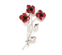 Stiesy 3Pcs Red Flower Anniversary Brooches Enamel Pins Remembrance Day Lapel Pin Remembrance Badges Celebrations Memorabilia Brooch for Backpack Bags Clothes Hats Cap Fits Women Men Gifts（SILVER）