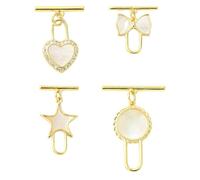 Stiesy 4 Pcs 4 Styles Real 18K Gold Plated Brass Toggle Clasps with Shell Beads Heart Star Bowknot Shape Jewelry Clasps for DIY Jewelry Making Findings