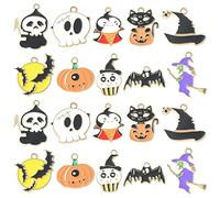 Stiesy 40 Pcs 10 Styles Halloween Charms Pendants Enamel Skull Witch Black Cat Charms Pumpkin Ghost Dangle Charms for DIY Crafts Jewelry Making Decor