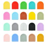 Stiesy 40 Pcs 20 Colours Arch Rainbow Silicone Focal Beads for Keychain Making Random Mixed Colour Flat Rainbow Shape Spacer Beads Silicone Beads for Jewellry Making Bracelet Necklace Handmade Crafts