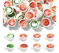 Stiesy 40 Pcs Resin Coffee Cup Miniature Set 8 Styles Caffe Latte Matcha Drinks Figurines for Dollhouse Display and Micro Landscape Decor