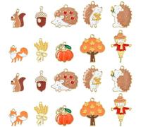 Stiesy 40Pcs 10 Style Enamel Autumn Theme Charms Pendants Squirrel Fox Acorn Charms Scarecrow Hedgehog Dangle Charms for DIY Crafts Bracelet Jewelry Making