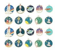 Stiesy 40Pcs 10 Styles Enamel Space Charms Astronaut Spacecraft Pendant Charm Universe Planet Rocket Dangle Charms for Jewellery Making DIY Bracelet Crafting
