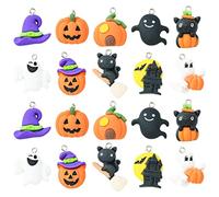 Stiesy 40Pcs 10 Styles Halloween Resin Charms Flatback Black Cat Ghost Charm Pendants Pumpkin Witch Hat Dangle Charms for DIY Bracelet Jewellry Making