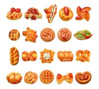 Stiesy 40Pcs 20 Styles Baking Theme Opaque Resin Slime Charms Imitation Bread Flatback Beads No Hole Croissants Toast Soda Bread Waffles Food Decor Cabochon for Embellishment Jewellry Making