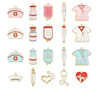Stiesy 40Pcs 20 Styles Medical Theme Enamel Charms Nurse Cap Stethoscope Heartbeat Pendants Charm Metal Cosplay Bracelet Charms for Jewellery Making Crafting DIY Necklace Earring Presents