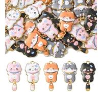 Stiesy 40Pcs 5 Styles Enamel Cat Charms Printed Pet Kitten Pendant Charm Cute Animal Dangle Charms for DIY Crafts Bracelet Jewellery Making